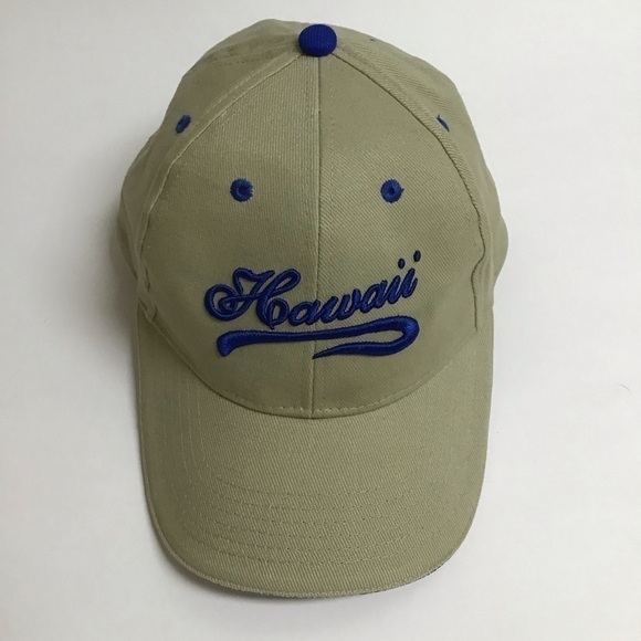 Hawaii Surfware Hat Khaki Blue Embroider Dad Cap Islands Written Brim All Cotton - Picture 2 of 15